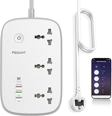Begant Multiprise Intelligent WiFi power extension, compatible with Alexa and Google Assistant, 3 Universal Electric Pages, USB-C with fast load 30 W, 4 USB-A, 2 meter cable.. DIAYTAR NIGERIA: Your trusted e-commerce partner with extensive product choices and affordable delivery.