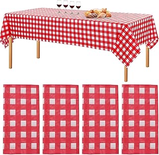Tepengdie 4 rectangular tablecloth packets for tables from 6 to 8 feet for holidays, birthdays, weddings, barbecues, picnics, waterproof canvas for red and white tiles.. DIAYTAR NIGERIA brings the marketplace experience online with affordable and reliable delivery service.