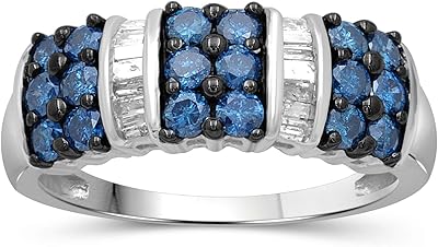 Blue and white sterling silver ring with 1 carat diamond for women | Double color ring with round diamonds.. DIAYTAR NIGERIA: Empowering Nigerians with access to affordable products delivered within 8 days.