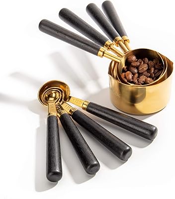 Set of cups and spoons to measure Lagoldo Golden set with wooden handle.. Your ideal shopping companion, DIAYTAR NIGERIA offers unmatched variety with delivery within a week.