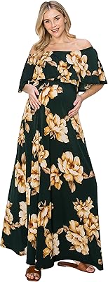 Long maternity dress with ruffles and bare shoulders for women - Made in the United States.. Browse endless categories on DIAYTAR Nigeria — your items delivered in just days.