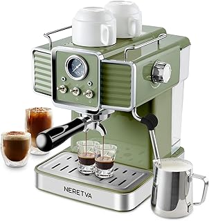 Neretva espresso machine 15 bars with milk froth, steam wand, cappuccino, latte, 1.6 l removable water tank, teaspoon and milk mousseur, ancient green.. DIAYTAR NIGERIA makes every shopping desire a reality with affordable prices and delivery in 5-8 days.