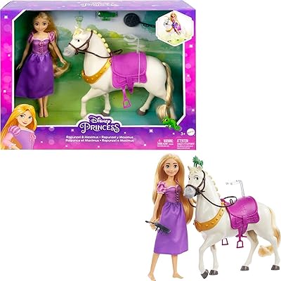 Disney Rapunzel doll with Maximus horse, Pascal figurine, brush and horse riding accessories inspired by the Disney HLW23 film.. Spend less, get more — that’s the DIAYTAR Nigeria promise.