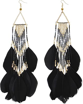 False feathered feathered earrings, bohemian earrings in rockery pearls with feather pompom for women.. Shop with purpose at DIAYTAR NIGERIA, where your money goes further and delivery is always prompt.