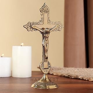 Catholic cross in Hashcart brass with support - Statue of Jesus Christ and statue for table decoration | home office decoration | church.. DIAYTAR NIGERIA provides endless shopping possibilities with affordable prices and prompt delivery service.