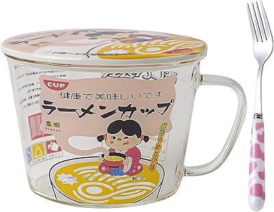 Ektabasic glass bols Ektabasic of 34 oz with lid, large bowl of instant ramen noodles with handle, gift for lovers of ramen (transparent glass - girl).. DIAYTAR NIGERIA puts thousands of products at your fingertips with affordable prices and delivery within a week.