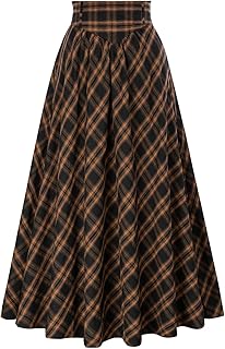 Victorian skirt woman checkered maxi tartan trapeze skirt high waist.. DIAYTAR NIGERIA brings the marketplace to your home with budget-friendly prices and nationwide delivery.