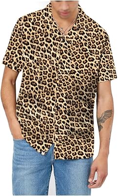 Shirt with short sleeves printed leopard 3D for men, buttoned on the front, tropical shirt relaxed from Hawaiian beach Aloha.. Get unbeatable value on every order with DIAYTAR Nigeria.