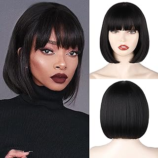 Short ginger wig for women, ginger wig with fringe, smooth synthetic wig with natural ginger for cosplay evening (black).. Your digital shopping companion, DIAYTAR NIGERIA offers unmatched value with nationwide shipping.