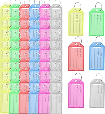 Package of 60 hard plastic keys labels, plastic key labels with assorted colors, luggage labels with a ring window divided for luggage, keys, identification name.. Nigeria shops with DIAYTAR — wide selection, fast shipping, and great value.