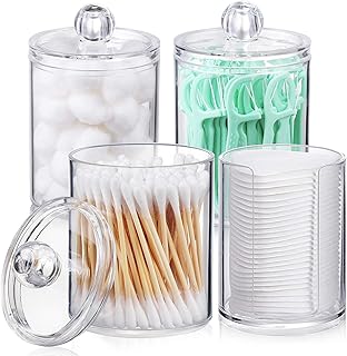 Tomface Lot of 4 Plastic Cotton Spews of 10 Oz plastic, transparent acrylic jars with lids, plastic makeup container for cotton swabs, cotton swabs, duties and bath salts.. No stress, no delays — DIAYTAR Nigeria is your trusted shopping partner.