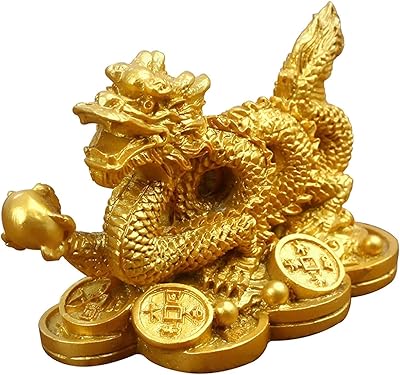 Golden coins in the shape of a Dragon Feng Shui on money to attract money and good luck for the decoration and gifts from the home office.. DIAYTAR NIGERIA brings the market to your screen with thousands of affordable products delivered to your door.