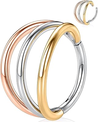 16g nose rings piercing jewelry with three rows steel rings.. Get more, save more — only on DIAYTAR Nigeria.