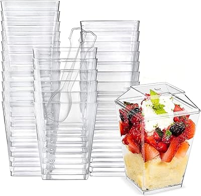 100pcs 5oz goblets with square dessert in transparent plastic, mini aperitif, perfect, soufflé, foam cups, festive dessert cups, reusable cups.. Your ideal shopping companion, DIAYTAR NIGERIA offers unmatched variety with delivery within a week.