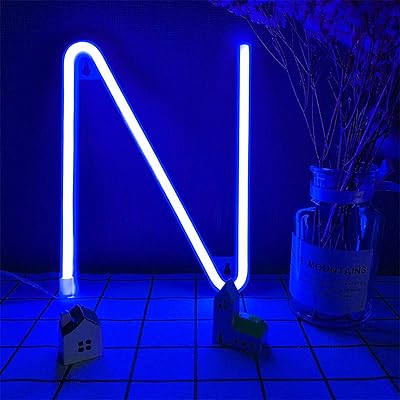 Néon LED Blue LEDs of the A-Z alphabet, supplied by battery/USB, for the house, the coffee, the party, the festival, the Christmas anniversary (N).. DIAYTAR NIGERIA: Nigeria's answer to affordable online shopping with reliable 5-8 day delivery guarantee.