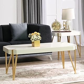 Danube Home alfu coffee table, multifunctional living room table | Unscumbing rectangular central table | Coffee table furniture with modern design for the house (L 110 x W 59 x H 46 cm) - White/gold.. DIAYTAR NIGERIA delivers on convenience and affordability with our reliable nationwide shipping.