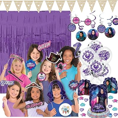 3rd anniversary party decoration kit of descendants with purple scene and photo accessories of descendants, swirls, table decoration kit, balloons, pennants and pins.. DIAYTAR NIGERIA: Where thousands of products meet affordable prices and reliable 5-8 day delivery.
