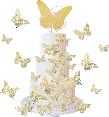 Sykyctcy Lot of 21 Butterfly birthday cake decorations with hollow cupcake decorations in the shape of a butterfly for prenatal celebration, children, boys and girls, decorations of birthday party cakes, golden supplies.. You deserve better shopping — choose DIAYTAR Nigeria today.