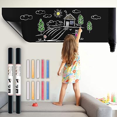 Removable vinyl adhesive paper roll for blackboard, wallpaper walls for the house, the kitchen, the desk, the school menu - 2 rolls with 10 pieces of chalk - 45 cm x 200 cm.. Shop without boundaries at DIAYTAR NIGERIA, offering extensive variety at prices you'll appreciate.