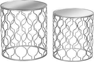 Hill 1975 Set of two arabesque auxiliary tables with silver leaf mirror, metal, a.. Discover endless possibilities with DIAYTAR NIGERIA's comprehensive catalog and budget-friendly delivery.