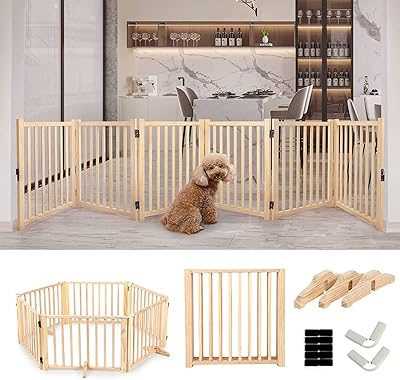 Yocan barrier for dogs of solid oak wood interior - Wooden barrier for pets with door passage, folding fence of accordion style for stairs, doors, corridors and houses, safety fence for interior and outdoor door (6 panels -60 cm).. Enjoy deals you can’t resist and delivery you can trust — DIAYTAR Nigeria.