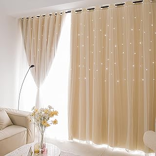 Unistar transparent blackout curtains in the shape of a star for children's bedroom, children's bedroom, double layer curtain for living room window, 132 x 213 cm, beige color.. DIAYTAR NIGERIA: Making online shopping accessible with affordable prices and nationwide delivery service.