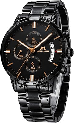 Analog quartz watch for men's fashion, water resistant stainless steel, automatic date, standard, chronograph.. Discover the joy of online shopping with DIAYTAR NIGERIA's budget-friendly prices and reliable shipping.