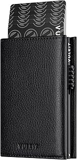 Credit holder in real leather credit blocking RFID with tickets for tickets, identity card window, pocket for coins and magnetic closure, grained black, one-sided, contemporary size.. More than a store — DIAYTAR Nigeria is your shopping partner.