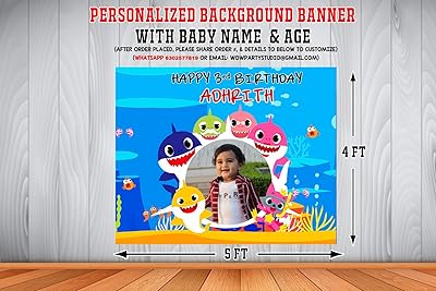 WOW PARTY Studio Foundation Banner on the theme of the Shark Baby With Boy and Girl Birthday Name, Age and Photo (4 feet H x 5 feet L).. DIAYTAR NIGERIA: Where affordability meets variety in Nigeria's most comprehensive online marketplace.