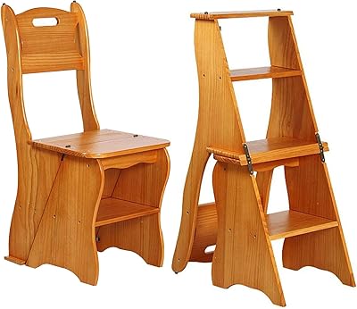 Folding library chair in 2 in 1 multifunction wood, light and portable, 4 stepladder, display and flower support for the house (light brown).. Why wait? Get your order in 5–8 days with DIAYTAR Nigeria.