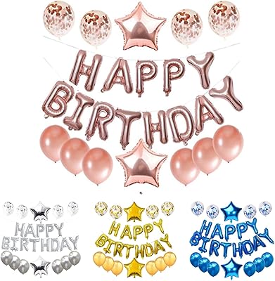 Happy Balloon Kit Rose Gold with aluminum balloons, 6 latex balloons, 2 stars and 4 confetti balloons for interior and outdoor birthday decorations and supplies.. DIAYTAR NIGERIA transforms wishes into deliveries with our affordable and reliable e-commerce platform.