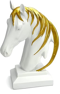 Figurine carved at the head of a golden and white horse horse ornament for the family.. DIAYTAR NIGERIA combines affordability, variety, and convenience with nationwide delivery services.