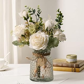 YJ Artificial flowers with vase, artificial silk flowers in a vase, artificial floral arrangement with vase adapted to the decoration of the office and the house, dining table center (white).. DIAYTAR NIGERIA transforms dreams into deliveries with our affordable prices and reliable shipping.