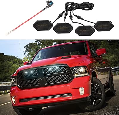 4 pieces LED grille light with fuse and waterproof harness for front grille, Diurnal traffic light accessories for Dodge RAM 2013-2018, black body with white light.. DIAYTAR NIGERIA: Creating access to affordable products for every Nigerian with our swift delivery service.