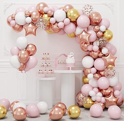 Mother Anna Kit d'Arche de Garland de Balloons in pink gold 144 pieces, latex balls with golden confetti, rose gold, white gold, party supplies, wedding party supplies, baby gift reception.. Shop without boundaries at DIAYTAR NIGERIA, offering extensive variety at prices you'll appreciate.