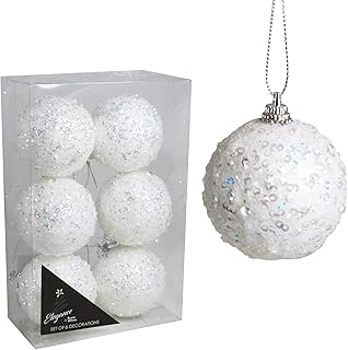 International PMS Set of 6 60 mm white Christmas balls in sequins crystal sequins.. From big brands to everyday basics — DIAYTAR Nigeria has you covered.