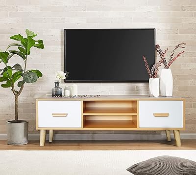 Mahmay modern TV cabinet A multi-use storage unit with two drawers and shelves.. DIAYTAR NIGERIA brings the marketplace home to you with affordable prices and delivery in 5-8 days.