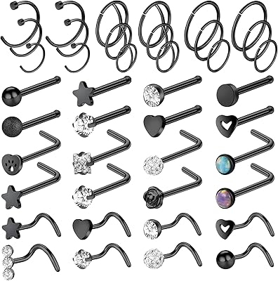 ONESing 42 pieces 20g Black nose rings for women in shape in shape.. Shop from Nigeria's largest product selection at DIAYTAR, with budget-friendly prices and swift delivery.