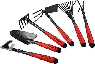 Set of garden tools Flora Guard 6 pieces - including a trowel, a 5 -teeth rake, a 9 -tooth leaf rake, a double hoe with 3 teeth, a cultivator, a weeder, manual gardening tools with high steel heads carbon carbon.. Discover the perfect balance of price and convenience with DIAYTAR NIGERIA's nationwide e-commerce platform.