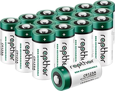 Lithium Rapthor 3V CR123A battery, high performance CR123A battery 1650mAh, PTC protected, for cameras, pocket lamp, pack of 16 (non -rechargeable).. Your shopping needs fulfilled through DIAYTAR NIGERIA's extensive selection and nationwide delivery.