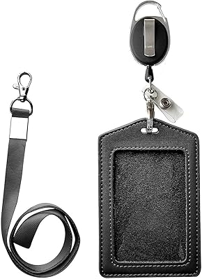 Leather Nalanda Identity Card holder with transparent identity window, removable neck strap, retractable badge coil, identity card holder for office-black.. From phone accessories to home decor — DIAYTAR Nigeria ships it fast.