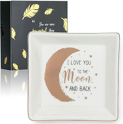 Boarding dish of engagement rings, ceramic jewelry dish, trinket dish, jewelry organizer, with box and well packaged card, perfect for a birthday/Valentine's Day/a wedding, I love you to the moon and return.. DIAYTAR NIGERIA: Where every shopping need is met with affordable prices and timely delivery.