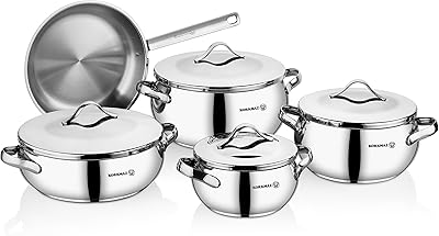 Korkmaz Rondo 9 -piece Kitchen Battery in stainless steel, kitchen battery and induction pans.. Experience retail therapy without the financial stress at DIAYTAR NIGERIA's affordable e-commerce platform.
