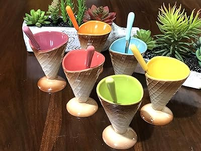 Pudding/Sweet dessert Bol Service Set, 125 ml, bone porcelain (6 cups and 6 spoons) transparent multicolored.. DIAYTAR NIGERIA delivers more than products - we deliver affordable solutions within the week.