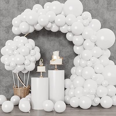 129 white balloons of different sizes 18 12 10 5 inches for garland ark, light blue balls for birthday, baby shower, gender revelation, wedding (white).. Shop anytime, receive on time — only with DIAYTAR Nigeria.