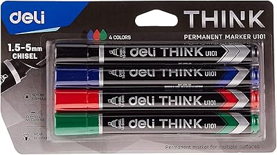 Deli Lot of permanent markers with a bevelled point 1.5-5 mm, 4 rooms, black/blue/red/green, multicolored.. DIAYTAR NIGERIA: Connecting Nigerians with affordable products through our expansive e-commerce platform.