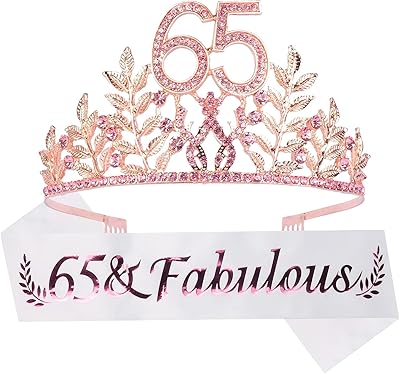 Scarf and tiara of 65th birthday for women - Fabulous glitter belt + pink rhinestones, superior metal tiara for her, 65th birthday gifts for a 65 year old party.. DIAYTAR NIGERIA delivers on every promise with our affordable prices and nationwide delivery service.