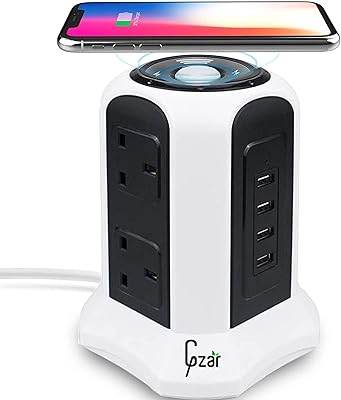 3 -in -1 gzre tower power cord (1 WL charger | 6 Sector sockets | 4 USB ports) extension/extension, vertical multi -power, multi -power sockets, wireless loading, overvoltage protection.. DIAYTAR NIGERIA connects desire with fulfillment through our affordable e-commerce platform.