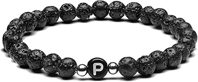 Personalized bracelet with initial name in lava stone for women, men, couples, girls and boys, diffuser of essential oils of aromatherapy, stress relief, yoga elasticity.. DIAYTAR NIGERIA combines affordability, variety, and convenience with nationwide delivery services.