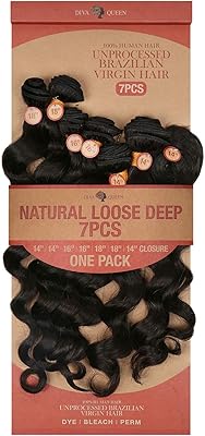 7a 100% human hair virgins not transformed natural brazilian hair loose and deep 7 pieces (14 "+16" +18 ", natural) by Diva Queen.. Shop the smart way with DIAYTAR Nigeria — fast delivery, affordable everything.